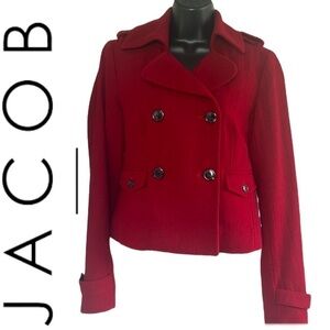Jacob Women’s Red Stylish Wool Waist Blazer Pea Coat Size XS